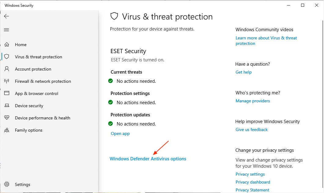 Third party antivirus displayed