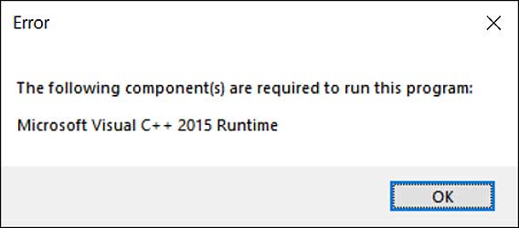 Missing Microsoft Visual C++ 2015 Runtime error